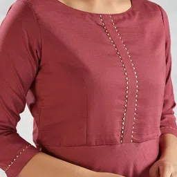 Inddus Women Solid A-Line Kurta with Trousers & Dupatta image 2