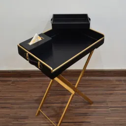 CasaGold Black Foldable Leather Butler Tray Table & Serving Tray & Tissue Box with Metal Stand image 3