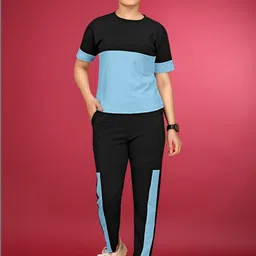 JK Creation Colourblocked Round Neck T-Shirt & Trousers Co-Ords-picture-13