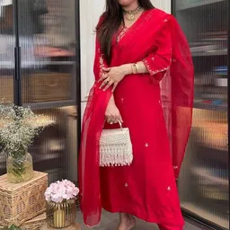 KALINI Women Ethnic Motifs Printed A-Line Kurta with Trousers & Dupatta image 2