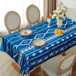Cortina Blue & White Geometric Printed Waterproof Cotton Rectangle 6-Seater Table Cover-picture-16
