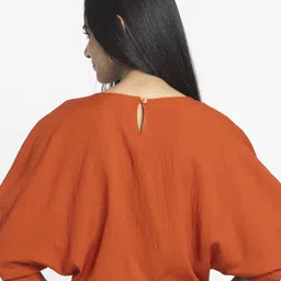 SHAYE Women Rust V-Neck Solid Three-Quarter Sleeves Casual Tops image 4