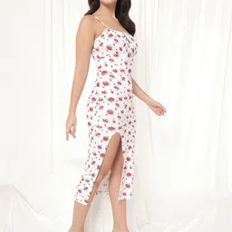 VANGULL Floral Printed Shoulder Straps Bodycon Midi Dress image 5