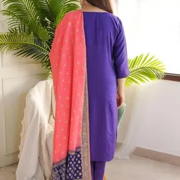 KALINI Women Woven Design Embroidered Kurta with Trousers & Dupatta image 3