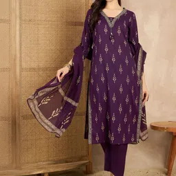 CHETI Women Ethnic Motifs Printed Cotton Kurta with Trousers & Dupatta-picture-24