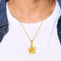 ADMIER Unisex Gold-Plated Goddess Durga Mata Pendant with Chain image 2