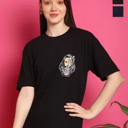 Metronaut Women Pack Of 2 Graphic Printed Round Neck Cotton Oversized T-shirts-picture-20