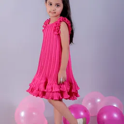 LIL DRAMA Girls Round Neck A-Line Knee Length Dress image 3