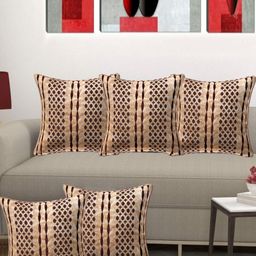 Creeva Gold-Toned & Brown Set of 5 Ethnic Motifs Velvet Square Cushion Covers-picture-11