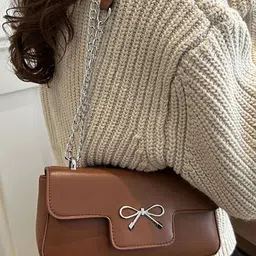 LULU & SKY Women Solid Structured Bow Detail Shoulder Bag image 3