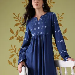 Anouk Geometric Embroidered Mirror Work A-Line Kurta-picture-21