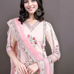 Anouk Women Floral Printed Regular Pure Cotton Kurta with Trousers & With Dupatta image 4