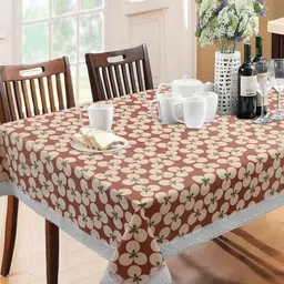 LooMantha Brown & Red Floral Printed Waterproof Rectangle 6-Seater Table Cover image 2