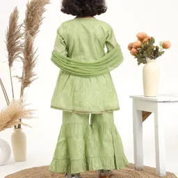 Sangria Girls Embroidered Mirror Work Kurta With Sharara & Dupatta image 2