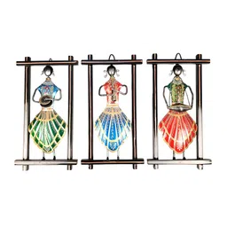 apka mart Blue & Red 3Pieces Musicians Playing Musical Instruments Wall Hangings image 2