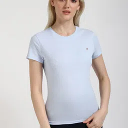Tommy Hilfiger Women Solid Round Neck Cotton Slim Fit T-shirt-picture-17