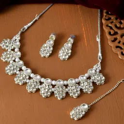 Anouk Silver-Plated Stainless Steel American Diamond Jewellery Set-image-48