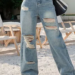 StyleCast Women Straight Fit High-Rise Highly Distressed Light Fade Jeans-image-43