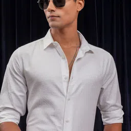 LOCOMOTIVE Men Cutaway Collar Textured Cotton Slim Fit Casual Shirt-image-56