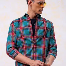 The Indian Garage Co Men Slim Fit Tartan Checks Opaque Checked Casual Shirt-picture-21