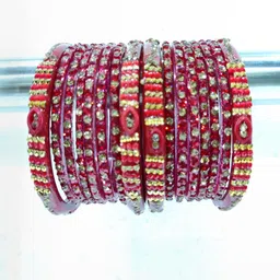 SAVORADE Set Of 10 Red Glass Bangle-picture-27