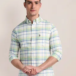 U.S. Polo Assn. Tartan Checked Slim Fit Oxford Casual Shirt-image-81