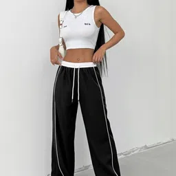 Moda Rapido Women Black Cotton Striped Regular Trousers-image-97