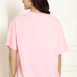rapturous Pack of 2 Women Printed Round Neck Cotton Blend Pink, Red T-Shirt image 2