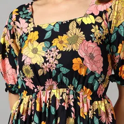 Raiyani Enterprise Floral Printed Square Neck Crepe Fit & Flare Midi Dress image 3