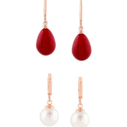 Zaveri Pearls Set Of 2 Rose Gold-Plated Pearls Beaded Drop Earrings-picture-37