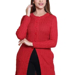 Varenyam Women Self Design Longline Acrylic Cardigan-picture-15