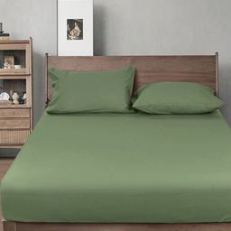 THE little BIG STORE Olive Green 300 TC King Bedsheet with 2 Pillow Covers-picture-29