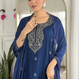 Moda Rapido Women Ethnic Motif Embroidered Thread Work Kurta with Palazzos & Dupatta image 4