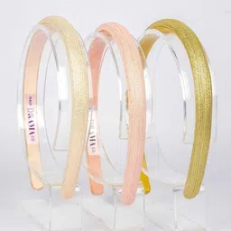 HAIR DRAMA CO. Women Set of 3 Thin Metallic Hair Bands Pink Ivory Gold & Pearl Silver-image-50