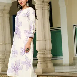 Kaftanize Floral Printed Tie-Up Neck Straight Kurta With Palazzo image 5
