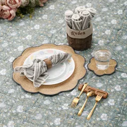 eyda 6Pcs Beige & Grey Textured Round Table Placemats-picture-25