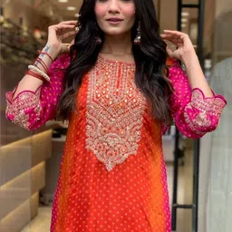 SHOPLANCE Women Ombre Dyed Regular Thread Work Kurta with Patiala & With Dupatta image 3