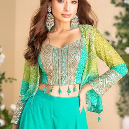 MYROR Embellished V-Neck Top With Trousers & Jacket Co-Ords image 3