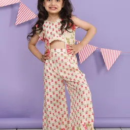 LIL PITAARA Girls Floral Printed Pure Cotton Top With Palazzo-picture-37