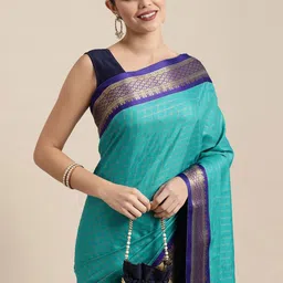 LeeliPeeri Designer Checked Woven Design Zari Saree With Unstitched Blouse Piece image 3