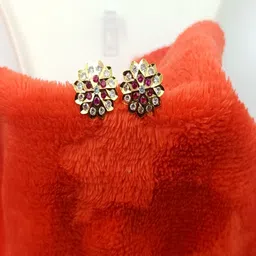 PRS GOLD COVERING Gold-Plated Artificial Stones Studded Floral Studs-image-12