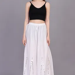 mixof Women Flared White Viscose Rayon Trousers-picture-23