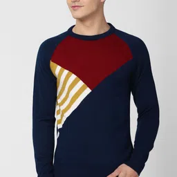 Men Self Design Crew Neck Dark Blue Sweater-image-64