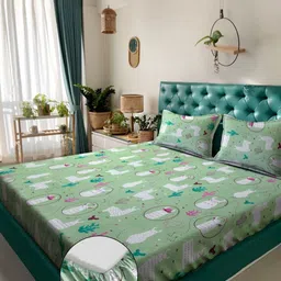 KLOTTHE Green Printed 400 TC Bedsheet With 2 Pillow Covers-image-52