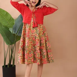 Here&Now X Kinder Kids Floral Print Tie-Up Neck A-Line Dress-picture-41