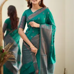 Demure Clothing Co Woven Design Zari Silk Blend Handloom Banarasi Saree image 2