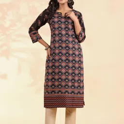 KALINI Women Floral Printed Sequinned Straight Calf Length Kurta-image-38