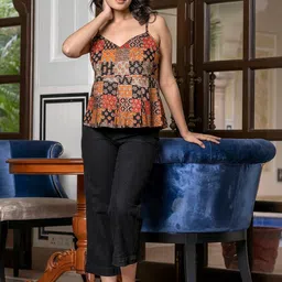 KALINI Print Sweetheart Neck Ethnic Cotton Peplum Top-image-50