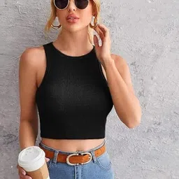 magnetism Casual Sleeveless Solid Women Black Top image 1