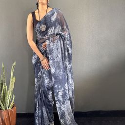 HERE&NOW Tie and Dye Dyed Pure Georgette Ready to Wear Saree with Blouse Piece-image-88